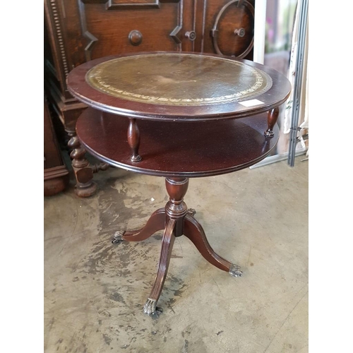 130 - Leather Top Drum / Side Table with Tripod Legs