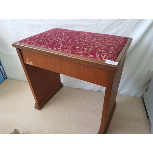 166 - Wooden Piano Stool with Storage Under Hinged Red Fabric Padded Seat