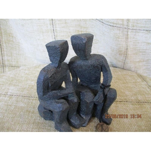 177 - 3 x Bronze Effect ''Cubist'' Figurines from the ''Friendship'' Range (1 x Figurine has a repair)