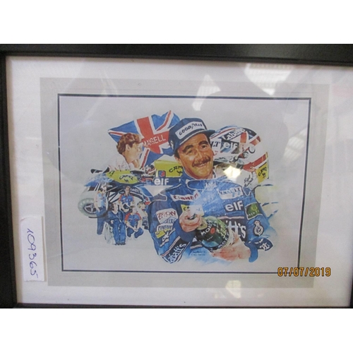 160 - 'Tribute to Nigel Mansell by Stuart Mclntyre' print, 2 x Photo Print of Nigel Mansell & 'Senna in th... 