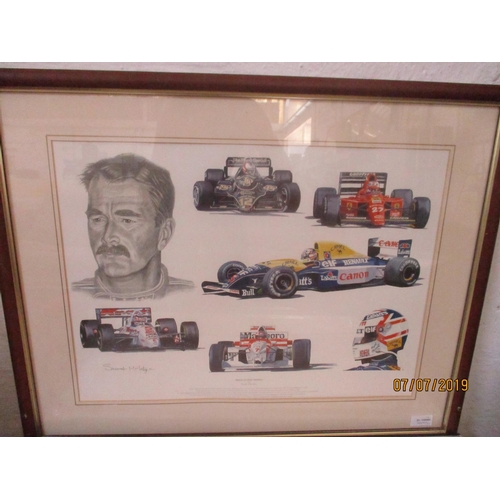 160 - 'Tribute to Nigel Mansell by Stuart Mclntyre' print, 2 x Photo Print of Nigel Mansell & 'Senna in th... 