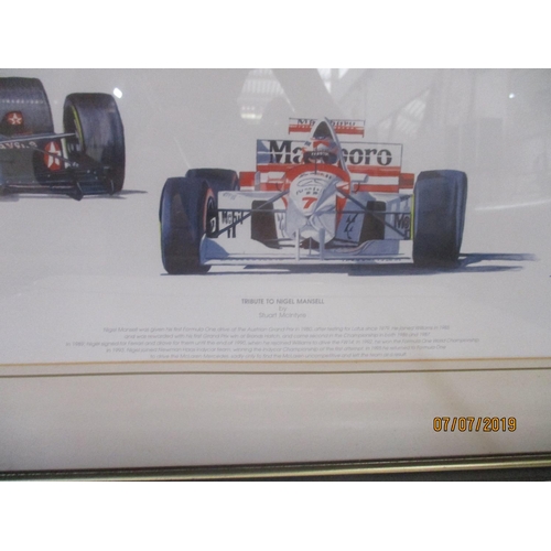 160 - 'Tribute to Nigel Mansell by Stuart Mclntyre' print, 2 x Photo Print of Nigel Mansell & 'Senna in th... 