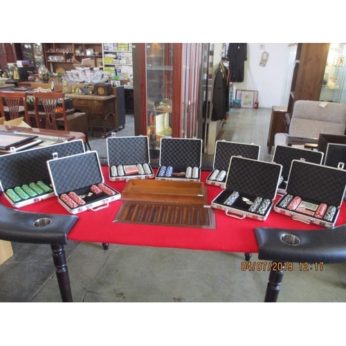 128 - ''Red & Black'' Solid Wood Poker Table with Large Quantity of Chips