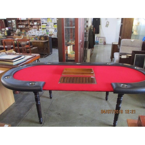 128 - ''Red & Black'' Solid Wood Poker Table with Large Quantity of Chips