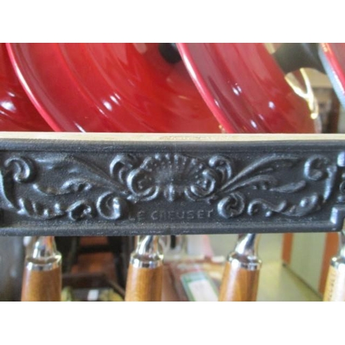 84 - Set of 5x Le Creuset Saucepans with Wood Rack (wood handle and lid) New