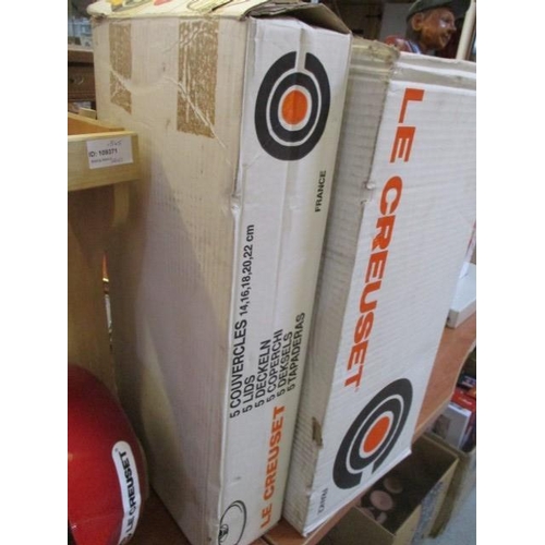 84 - Set of 5x Le Creuset Saucepans with Wood Rack (wood handle and lid) New