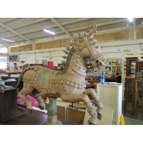 145 - Solid Wood Replica of Carved Horse from Rajasthan, India, with Full Regalia, (a/f).

The overall hei... 