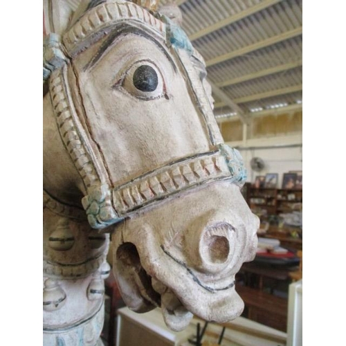 145 - Solid Wood Replica of Carved Horse from Rajasthan, India, with Full Regalia, (a/f).

The overall hei... 