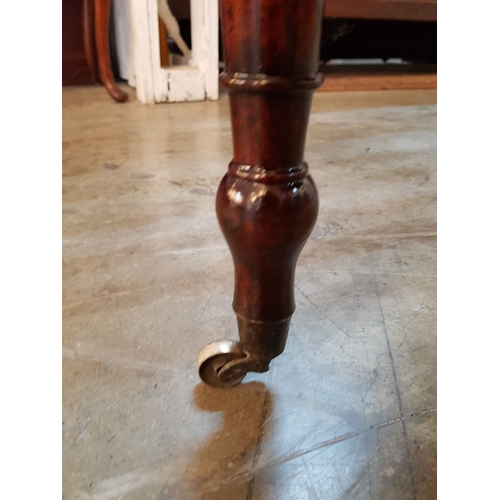 123 - Victorian Solid Mahogany Pembroke Table with End Drawer, Turned Legs and Original Casters