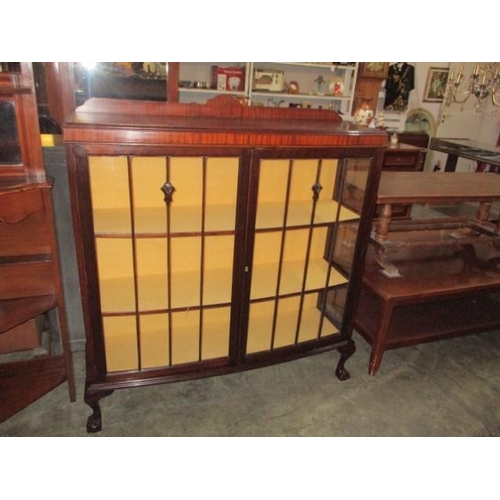 32 - 1910 Bow Fronted Display Cabinet with Claw & Ball Feet & Silk Lined Shelves & Backing, (120cm x 124c... 