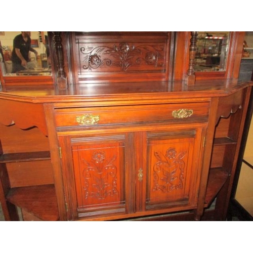 48 - Edwardian Carved Hallstand with Bevel Glass Mirror, (120cm x 196cm), (Key in Office).