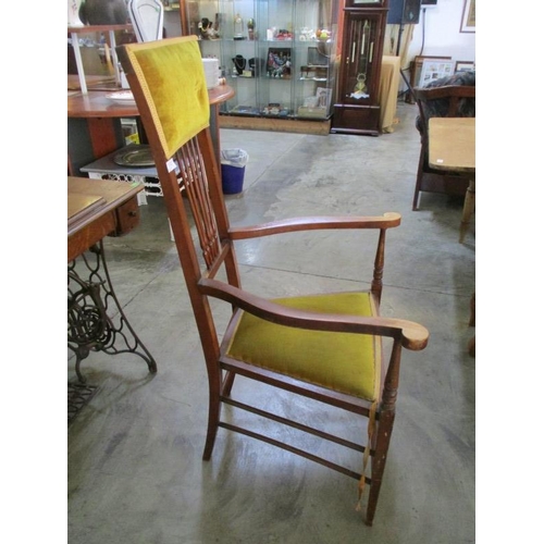 118 - A High Backed Edwarian Armchair with Gold Velour Upholstery