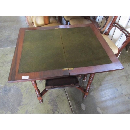 121 - Edwarian Walnut Card Table with Turned Legs and Original Interior & Casters