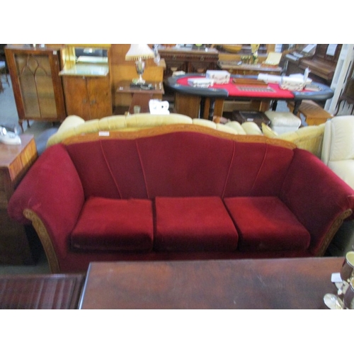 45 - 3 - Seater Red Velvet Sofa plus two Matching Armchairs (a/f No Base Cushions), * Must Go * Clearance... 