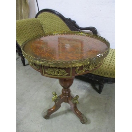 117 - Round Occasional/ Side Table with Brass Gallery, Decorative Inlaid Top, Tripod Pedestal Leg with Bra... 