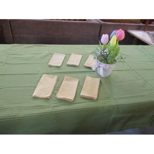 123 - Rectangular Green Tablecloth, (280cm x 130cm), & 6 x Matching Napkins & Year Round Tulips, Music box