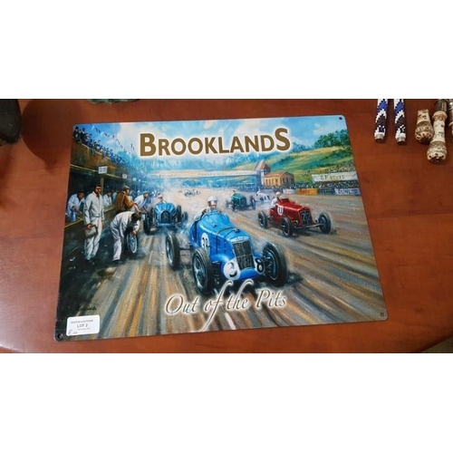 2 - Metal Sign 'Brooklands Out of the Pits', 40cm x 30cm