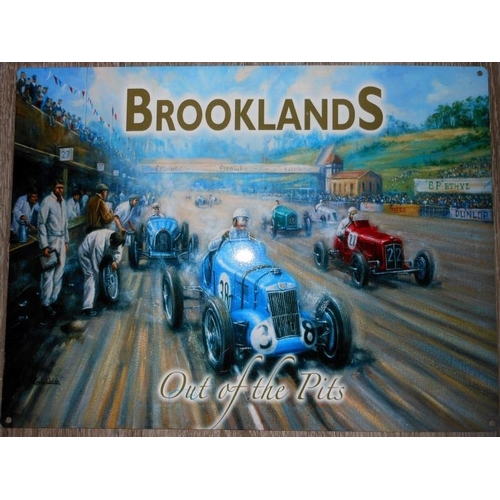 2 - Metal Sign 'Brooklands Out of the Pits', 40cm x 30cm