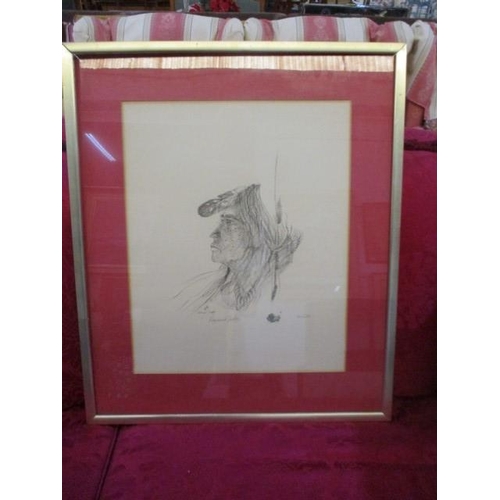 20 - Large Print of a Red Indian Warrior by Raymond Judge, (69cm x 59cm)