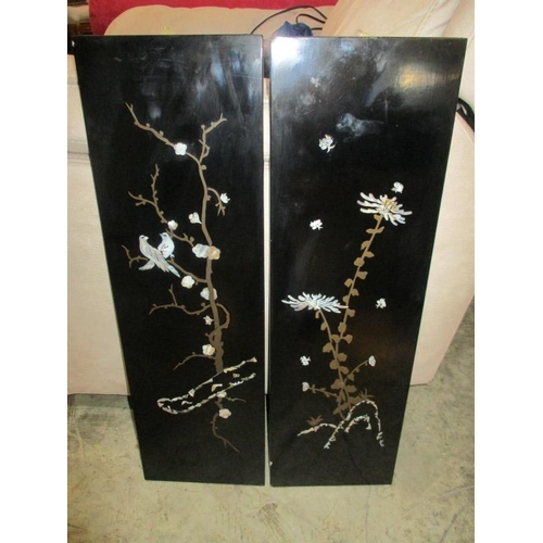 24 - Pair of Chinese Wall Plaques with Mother of Pearl Inlay (Approx. 68cm x 20cm)