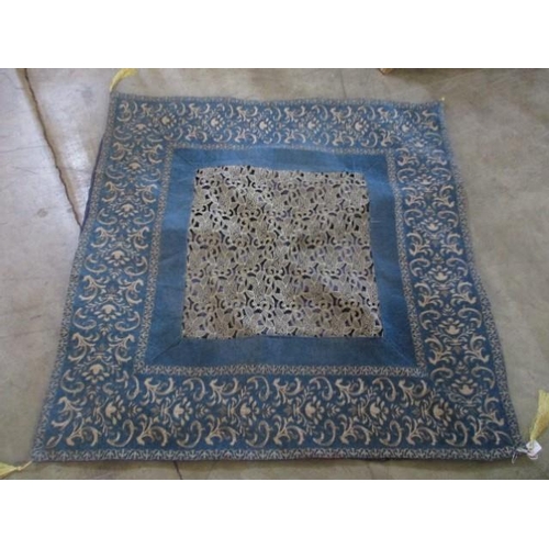 35 - Oriental Style Blue/ Gold Square Decorative Tablecloth, (Size 110cm x 110cm)