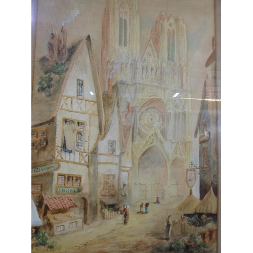 61 - Original Antique Painting of Rheims by A.Stone