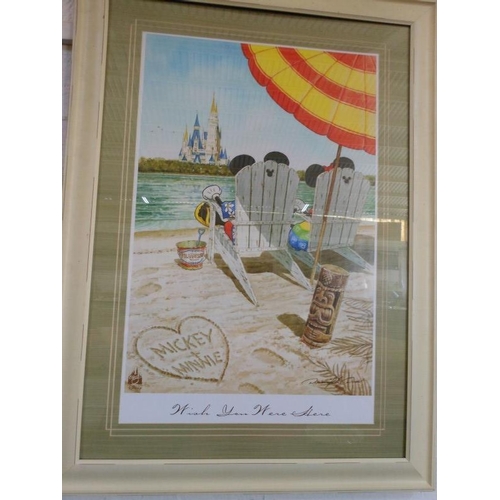 63 - Mickey & Minnie Mouse Large Official Walt Disney Framed Print, 'Wish you were Here', (115cm x 84cm)