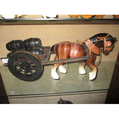 93 - Pottery Shire Horse & Barrell Cart Ornament