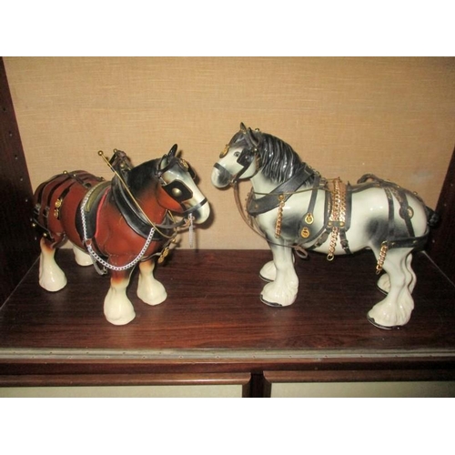 94 - 2 x Large Pottery Shire Horse Ornaments