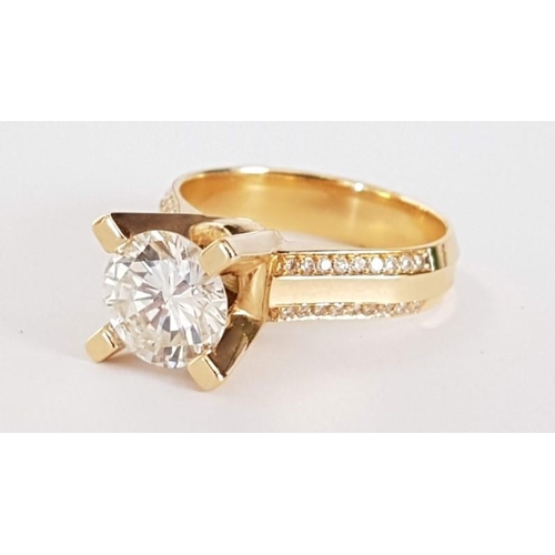 10 - Diamond and Gold Ring; Approx. 2.1ct Round Cut Diamond with Very Good Proportions, Colour J, SI1 set... 