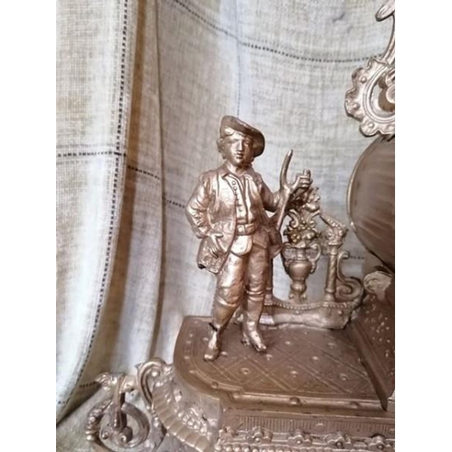 124 - Antique French Spelter Gilt Mantle Clock Working with Key, Figure of a Walking Man to Left of Mechan... 