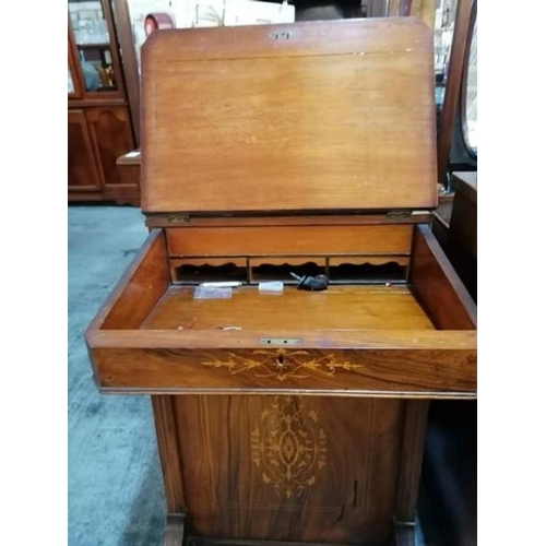 7 - Beautiful Inlaid Victorian Walnut Daven Port Circa 1860 with Green Tooled Leather Writing Insert