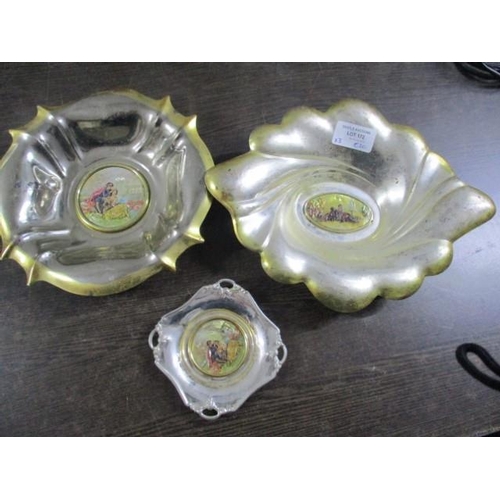 4087 - 3 x White Metal Dishes with Decorated Silvers Inset & Victorian Couple Scene, (3)