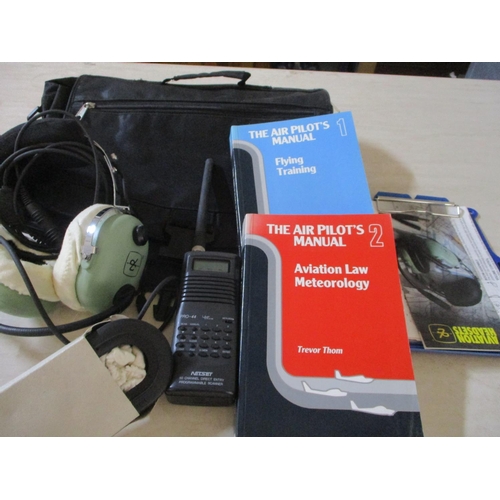 4077 - Pilot's Bag with Headphones, Radio Walkie - Talkie, Manuals, Knee Clip Board