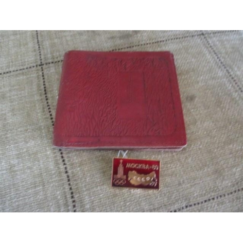 4096 - 1980 Moscow Olympic Gold Plated Badge & Red Leather Wallet