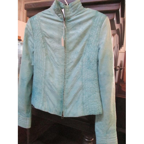 4060 - Blue Leather Ladies Jacket Size M (38)