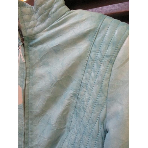 4060 - Blue Leather Ladies Jacket Size M (38)
