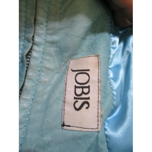 4060 - Blue Leather Ladies Jacket Size M (38)