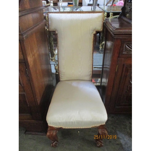 75A - Antique Prie - Dieu Prayer Chair with Silk Upholstery and Beautifully Carved Scroll Legs