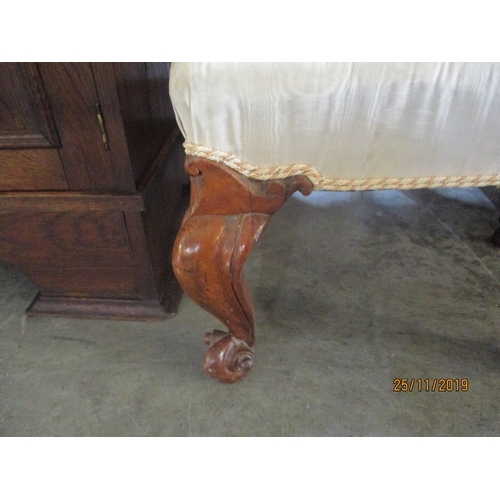 75A - Antique Prie - Dieu Prayer Chair with Silk Upholstery and Beautifully Carved Scroll Legs