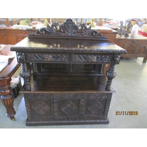 55A - Antique Edwards & Roberts Victorian Heavily Carved Gothic Style Buffet / Sideboard