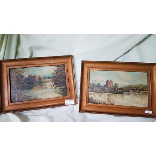 6093 - A Pair of 19th Century Oil on Boards of Scottish Boards of Scottish Border Castles