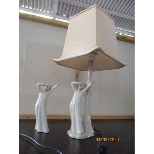 6127 - Nao, Handmade in Spain by Lladro Table Lamp with Cream Shade; Girl Yawning, Together with matching O... 