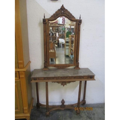 6078 - Wooden Carved Hall Table with Marble Top and Over Mirror with Bevel Glass