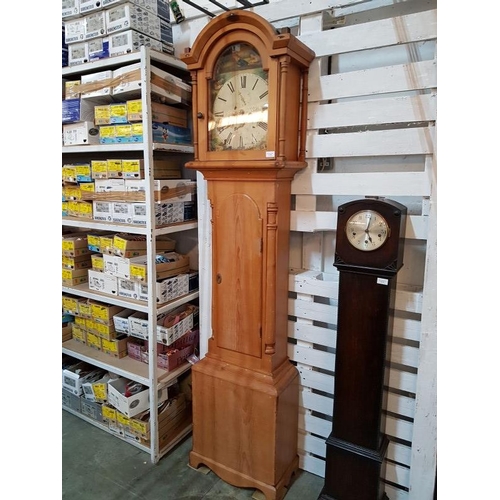 6118 - Antique Pine Long Case / Grandfather Clock with Weight Driven Movement and Hand Painted Face. Circa ... 