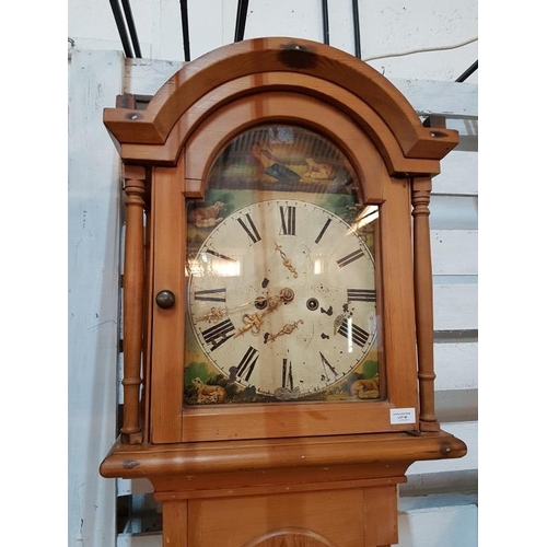 6118 - Antique Pine Long Case / Grandfather Clock with Weight Driven Movement and Hand Painted Face. Circa ... 