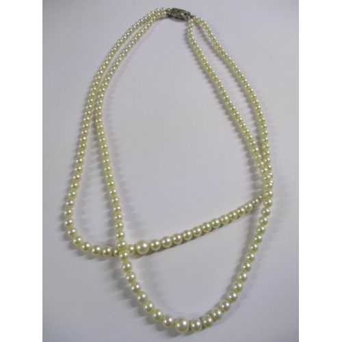 6088 - Double Pearl Necklace (Natural Pearls and Silver Clasp)