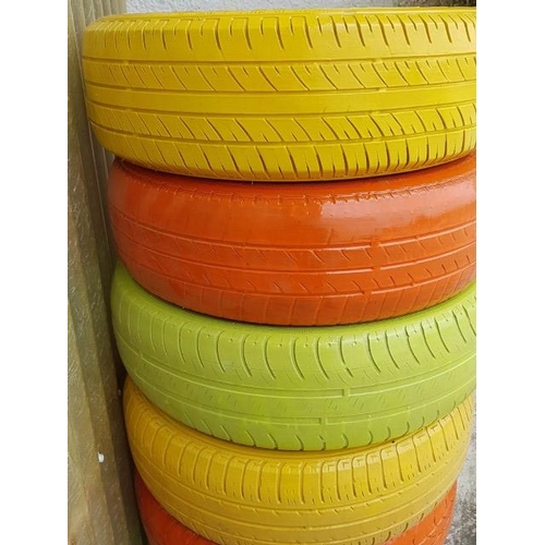 17 - Collection of Painted Car Tyres Intended for Garden Planters (x8)