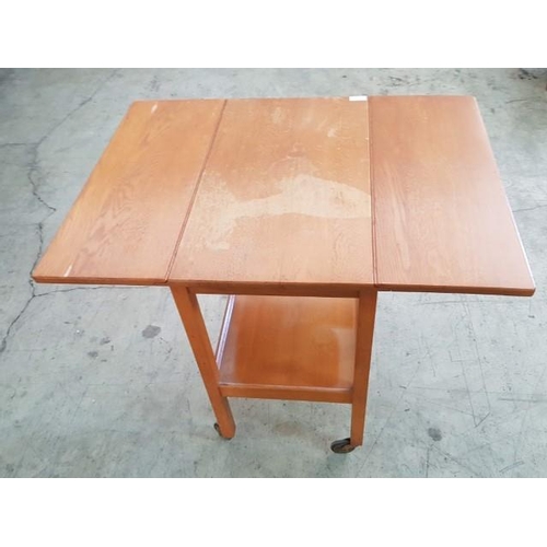 19 - Wooden Drop Leaf Table (Bar) on Wheels (40cm - 84cm x 61cm x 75cm)