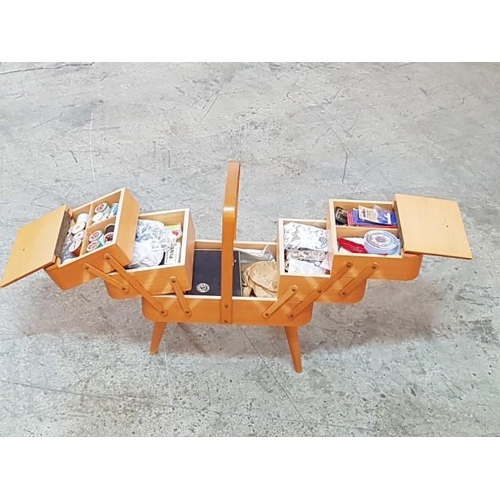 2 - Wooden Cantilever Sewing Box (H:45cm L: 34.5cm - 73cm x W: 18cm, Approx. 4.32 kg)